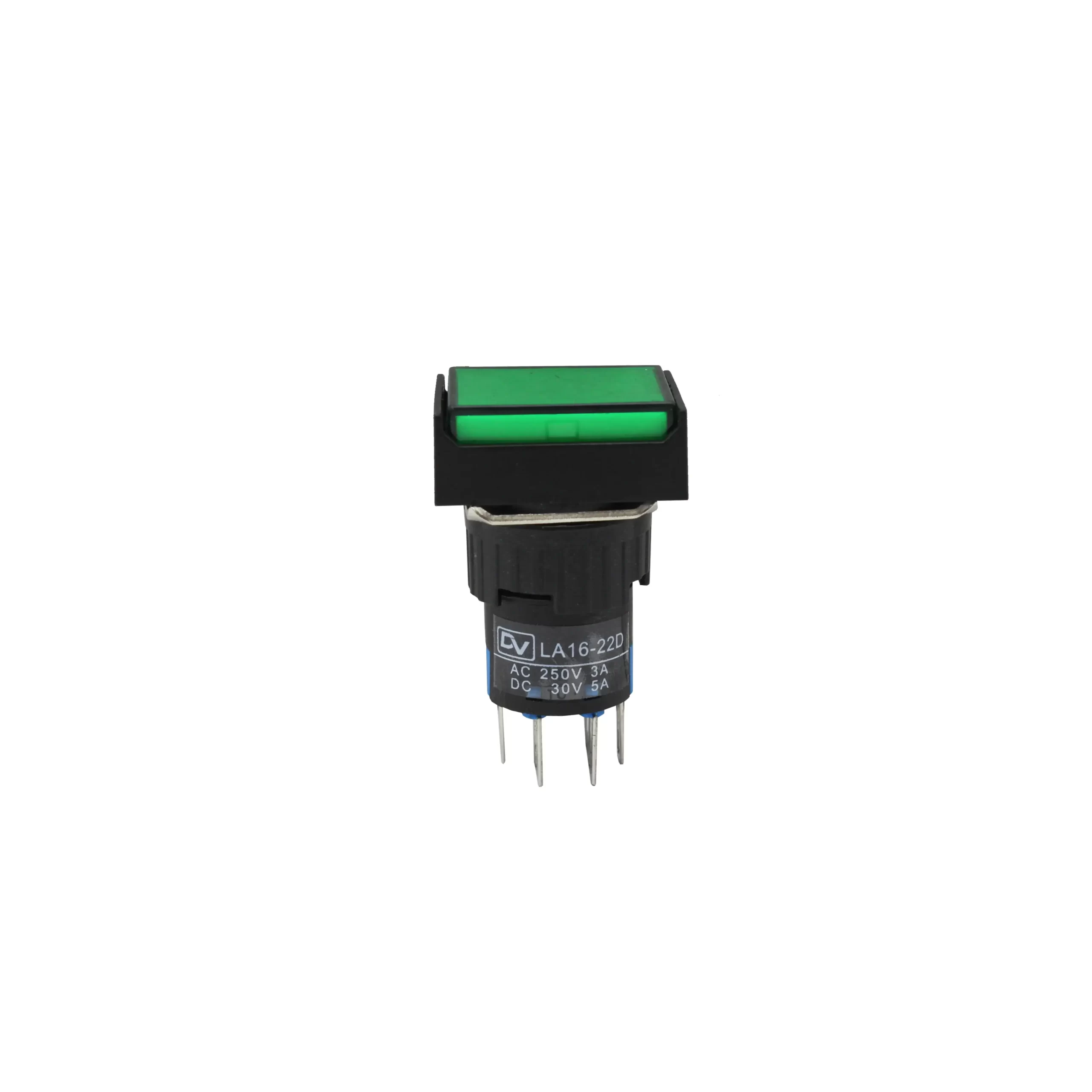 PUSH BUTTON 16MM LED SPRING RETURN RECTANGULAR LA16-R22D GREEN